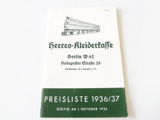 Heeres Kleiderkasse, Preisliste 1936/37 mit 43 Seiten,...