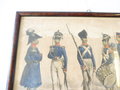 1tes Infanterie Regiment, Uniformkundliche Darstellung, alt gerahmt, Maße 15,5 x 24cm