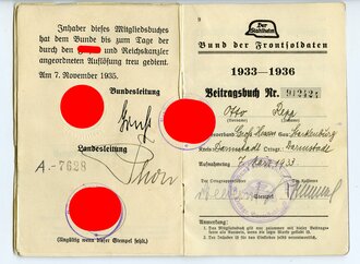 N.S.Deutscher Frontkämpfer Bund ( Stahlhelm ) Mitgliedsbuch ausgestellt 1935 für einen Angehörigen aus Darmstadt