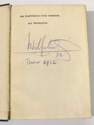 Kaiser Wilhelm II, eigenhändige Unterschrift aus Haus Doorn 1932 in einem Buch als Ehrenpreis