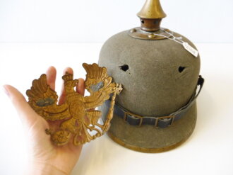 Preußen, Pickelhaube für Mannschaften aus Filz für Angehörige der Infanterieregimenter Nr.1-12 in gutem Zustand