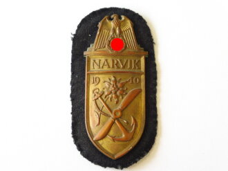 Kriegsmarine Narvikschild, Cupal vergoldet, 1 Splint...