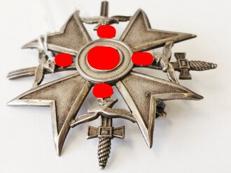 Spanienkreuz in Silber mit Schwertern, Verliehenes Stück aus Silber mit markierung "835" Der Gegenhaken in der Zeit ergänzt, das Stück ist insgesamt verbogen