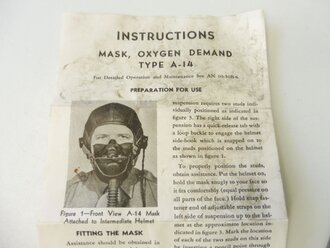 U.S. Army Air Force, Mask, Oxygen, Type A-14 dated 1944 Empty box , only instructions and accessory bag