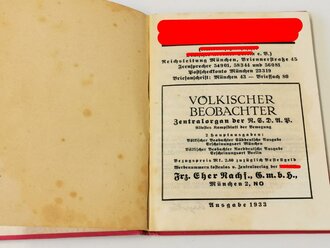 Mitgliedsbuch NSDAP Ausgabe 1933, ausgestellt in Merzweiler 1933, Mitgliedsnummer 931639. Zum Teil fleckig