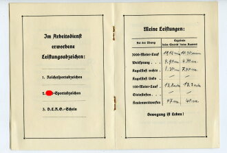 Reichsarbeitsdienst Gau 27 Baden, Leistungsbuch eines Angehörigen der Abteilung 6/274 aus Rheinsheim Baden