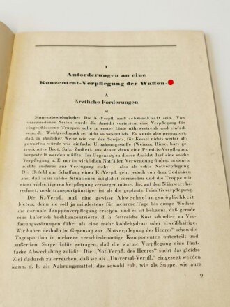 "Zur Frage der Sonder- und Konzentrat Verpflegung der Waffen SS" 56 Seiten, Herausgegeben vom SS Wirtschafts Verwaltungshauptamt Amtsgruppe B