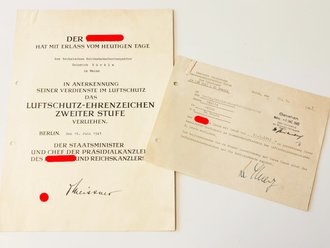 Verleihungsurkunde zum Luftschutz Ehrenzeichen zweiter...
