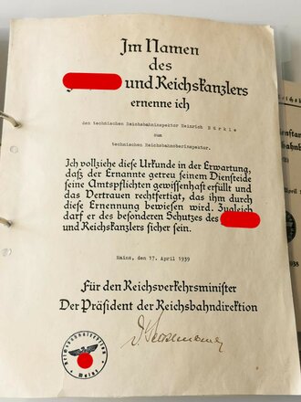 Deutsche Reichsbahn, Papiernachlass von Kaiserreich bis Bundesbahn. 1 Ordner voll