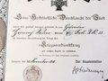 Lippe Detmold, Verleihungsurkunde zum Kriegsverdienstkreuz an weißen Bande datiert 12.11.1918