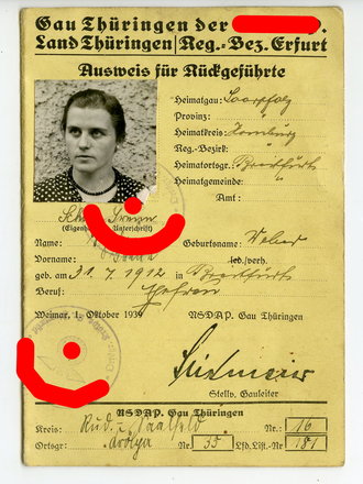 Gau Thüringen der NSDAP, Ausweis für...