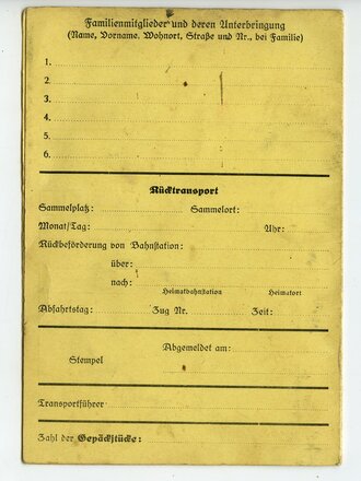 Gau Thüringen der NSDAP, Ausweis für Rückgeführte datiert 1939