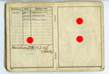 Organisation Todt Dienstbuch eines 1943 in der Normandie eingesetzten Tiefbauarbeiters. Seiten 19-22 fehlen und der Rest löst sich vom Einband