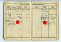 Organisation Todt Dienstbuch eines 1943 in der Normandie eingesetzten Tiefbauarbeiters. Seiten 19-22 fehlen und der Rest löst sich vom Einband