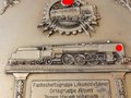 Fachschaftsgruppe Lokomotivführer, Ortsgruppe Altona. Getönte Gussplakette "zum 25 jähr. Fahrdienstjubiläum 1938"  18,5 x 20cm