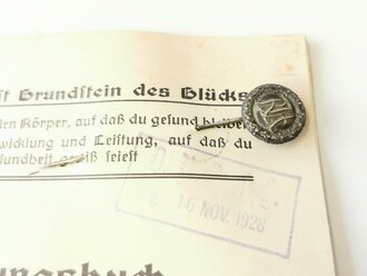 Leistungsbuch Reichsjugendabzeichen männliche Jugend mit Nadel, A5, datiert 1928, 16 Seiten