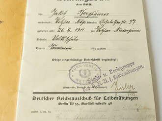 Leistungsbuch Reichsjugendabzeichen männliche Jugend mit Nadel, A5, datiert 1928, 16 Seiten