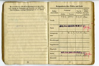 Soldbuch Waffen SS, ausgestellt am 7.August 1944 beim SS Pz.Grenadier Ausb. u. Ers. Batl. 1, später 12.SS. Pz. Div. Hitlerjugend, eingetragenes "Nahkampfmesser" und 4 Nahkampftage. Dazu Identy Document vom POW Camp 246 und Entlassungspapiere