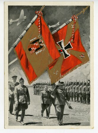 III. Reich - farbige Propaganda-Postkarte - " Heimkehr der deutschen Legion Juni 1939 " ( Legion Condor ), gelaufen