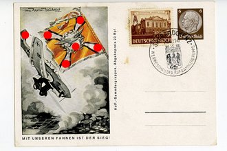 III. Reich - farbige Propaganda-Postkarte - " Mit unseren Fahnen ist der Sieg"