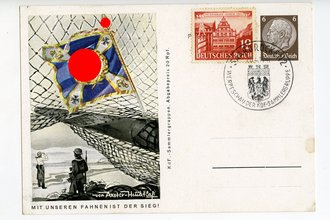 III. Reich - farbige Propaganda-Postkarte - " Mit unseren Fahnen ist der Sieg"