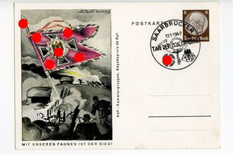III. Reich - farbige Propaganda-Postkarte - " Mit unseren Fahnen ist der Sieg"