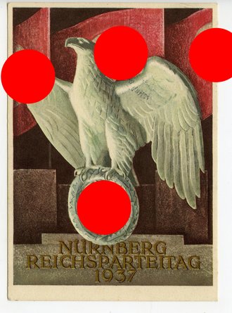 III. Reich - farbige Propaganda-Postkarte  " Reichsparteitag Nürnberg 1937 ", gelaufen
