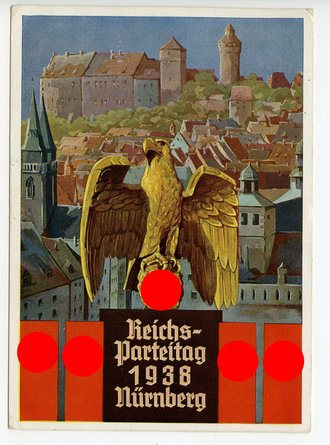 III. Reich - farbige Propaganda-Postkarte  " Reichsparteitag Nürnberg 1938 ", gelaufen