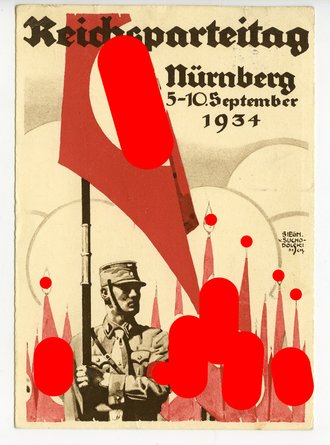 III. Reich - farbige Propaganda-Postkarte  " Reichsparteitag Nürnberg 1934 ", gelaufen