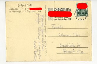 III. Reich - farbige Propaganda-Postkarte  " Reichsparteitag Nürnberg 1934 ", gelaufen