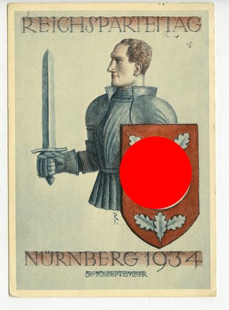 III. Reich - farbige Propaganda-Postkarte  " Reichsparteitag Nürnberg 1934 ", gelaufen