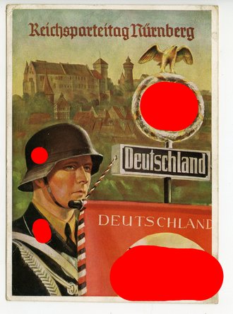 III. Reich - farbige Propaganda-Postkarte  " Reichsparteitag Nürnberg  ", gelaufen
