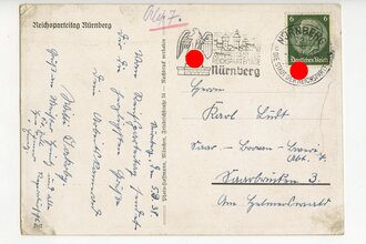 III. Reich - farbige Propaganda-Postkarte  " Reichsparteitag Nürnberg  ", gelaufen