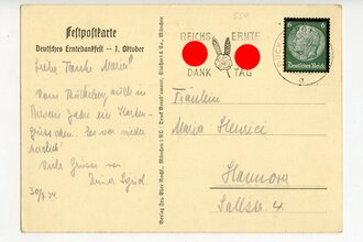 III. Reich - farbige Propaganda-Postkarte  " Deutsches Erntedankfest" gelaufen
