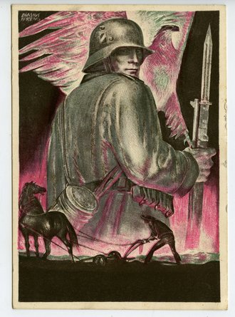 III. Reich - farbige Propaganda-Postkarte  " Tag der Wehrmacht 17.März 1940" gelaufen