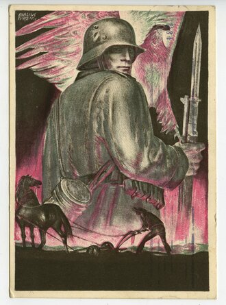 III. Reich - farbige Propaganda-Postkarte  " Tag der Wehrmacht 17.März 1940" gelaufen