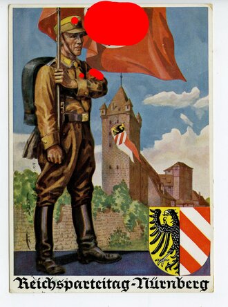 III. Reich - farbige Propaganda-Postkarte  " Reichsparteitag Nürnberg ", gelaufen