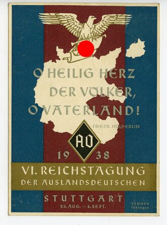 III. Reich - farbige Propaganda-Postkarte  " Reichstagung der Auslandsdeutschen 1938"