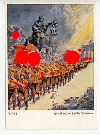 III. Reich - farbige Propaganda-Postkarte  "Gott ist mit den stärksten Bataillonen"