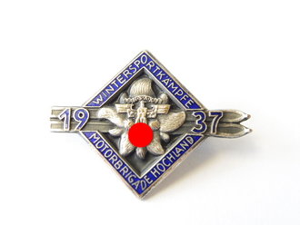 Siegernadel "Wintersportkämpfe Motorbrigade Hochland 1937" in Silber. Sehr guter Zustand