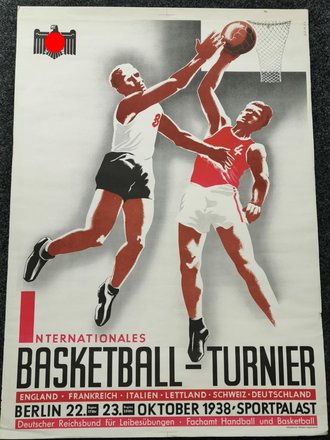 Internationales Basketball Turnier Berlin Oktober 1938, Plakat in gutem Zustand, Maße 61 x 88cm