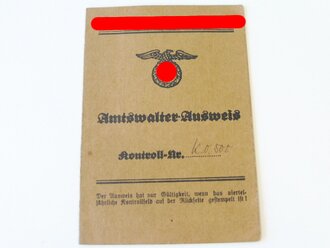 NSDAP Papiernachlass eines politischen Leiters der Ortsgruppe Wemmetsweiler (Saar ) bestehend aus Mitgliedsbuch NSDAP , Amswalter Ausweis  von 1933, Vorläufiger Ausweis für pol.Leiter von 1935 und diversem Schriftverkehr