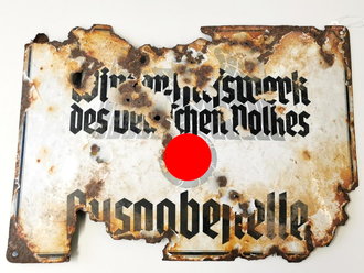 Emailleschild " Winterhilfswerk des Deutschen Volkes, Ausgabestelle" 30 x 42cm. Ungereinigter Fundzustand