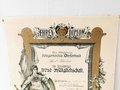 Ehrendiplom des Kriegervereins Dörferbund für 25 jährige treue Mitgliedschaft, ausgestellt Tiefenstein 1913. Maße 47 x 61cm