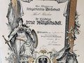 Ehrendiplom des Kriegervereins Dörferbund für 25 jährige treue Mitgliedschaft, ausgestellt Tiefenstein 1913. Maße 47 x 61cm