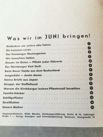 Das Deutsche Mädel - Die Zeitschrift des BDM, Jahrgang 1941 Juniheft