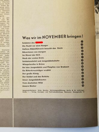 Das Deutsche Mädel - Die Zeitschrift des BDM, Jahrgang 1941 Novemberheft