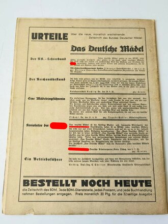 Das Deutsche Mädel - Die Zeitschrift des BDM, Jahrgang 1935 Septemberheft