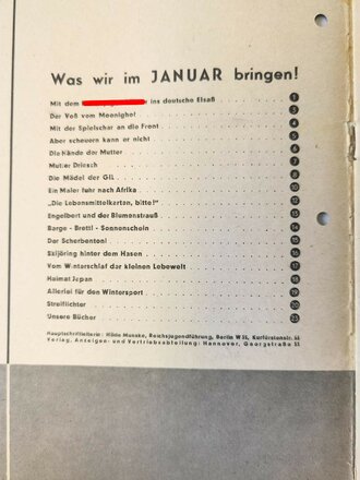 Das Deutsche Mädel - Die Zeitschrift des BDM, Jahrgang 1941 Januarheft, gelocht