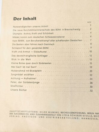 Das Deutsche Mädel - Die Zeitschrift des BDM, Jahrgang 1938 Februarheft, gelocht